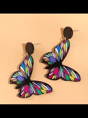 Colorful Butterfly Drop Earrings - Multicolor